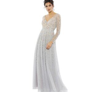 Mac Duggal Gown Dress Size 16 Floral Sequined Beaded Illusion Flowy 9131 $798